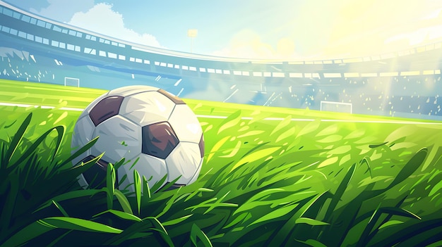 Soccer Ball in a Stadium soccer ball on green grass in the center of a stadium