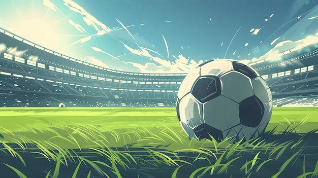 Soccer Ball in a Stadium soccer ball on green grass in the center of a stadium