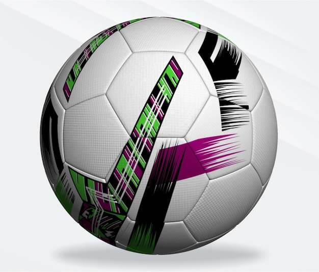 A soccer ball with a black and purple design on it