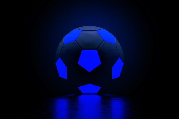 Soccer ball with blue glowing neon