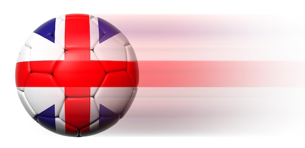 Soccer ball with British flag in motion isolated