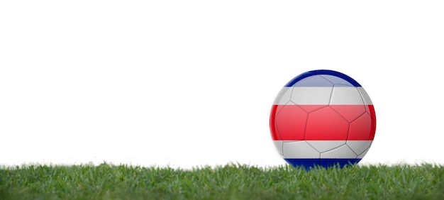 Soccer ball with costa rica flag on grass copy space with white background