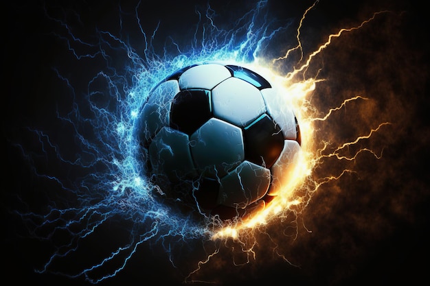 Soccer ball with electric discharges and lightning 3d illustration