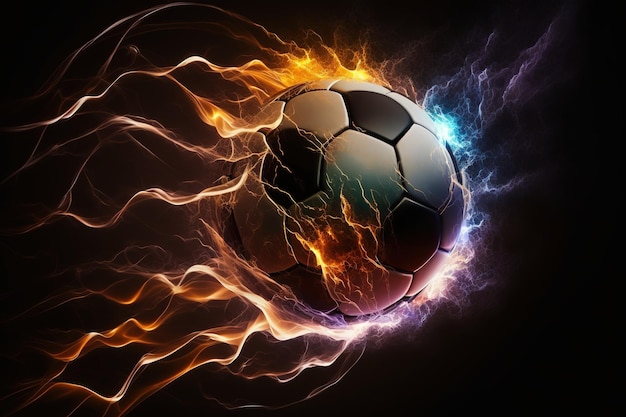 Soccer ball with electric discharges and lightning 3d illustration