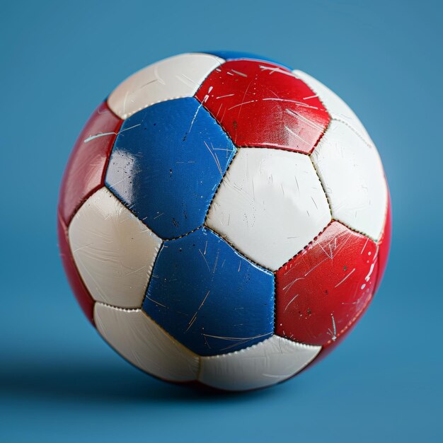 a soccer ball with the flag on it is red white and blue