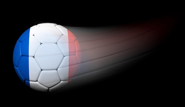 Soccer ball with French flag in motion on black