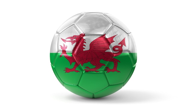 Soccer ball with national flag of Wales 3D illustration