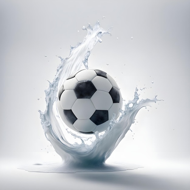 a soccer ball with a splash of water splashing around it