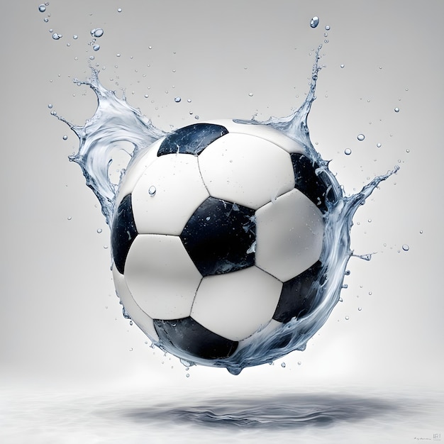 a soccer ball with water splashing in the air