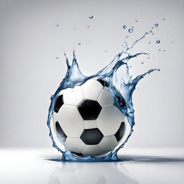 a soccer ball with water splashing in the air