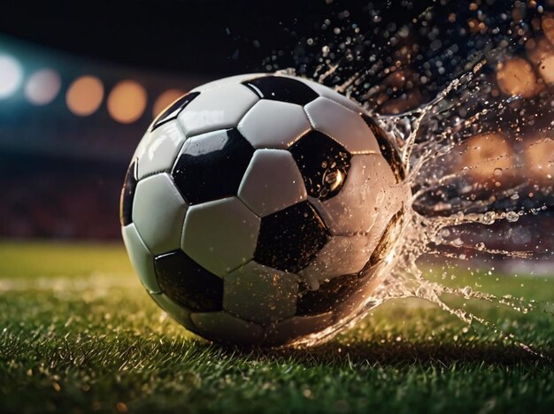 a soccer ball with water spraying out of it