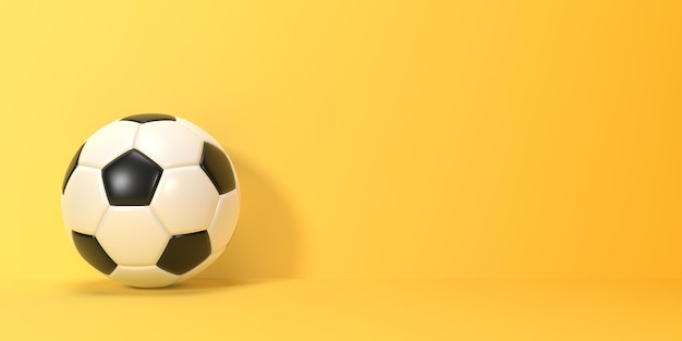 Soccer ball on a yellow background with copy space 3D render illustration