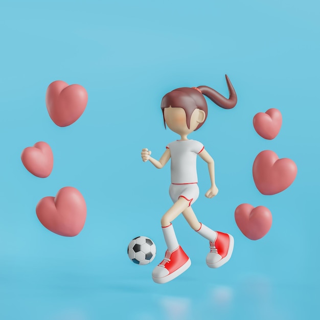 Soccer Cartoon Character Girl Poses 3d rendering