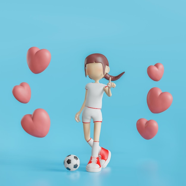 Soccer Cartoon Character Girl Poses 3d rendering