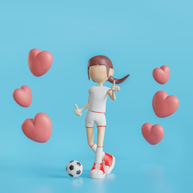 Soccer Cartoon Character Girl Poses 3d rendering