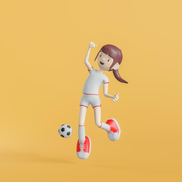 Soccer Cartoon Character Girl Poses 3d rendering