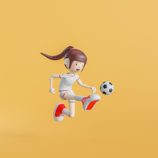 Soccer Cartoon Character Girl Poses 3d rendering