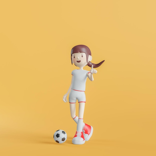 Soccer Cartoon Character Girl Poses 3d rendering