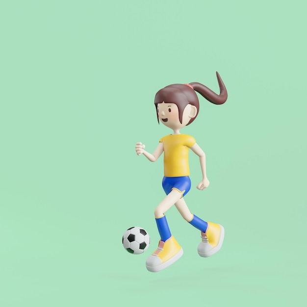 Soccer Cartoon Character Girl Poses 3d rendering