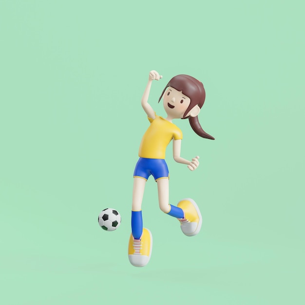 Soccer Cartoon Character Girl Poses 3d rendering