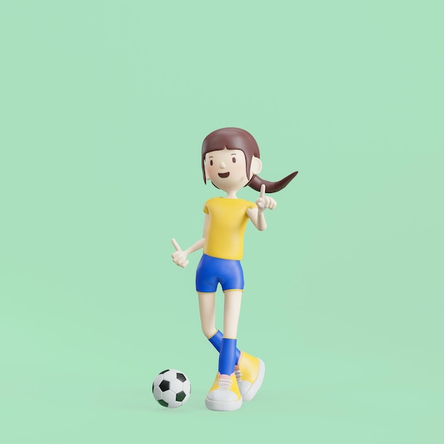 Soccer Cartoon Character Girl Poses 3d rendering