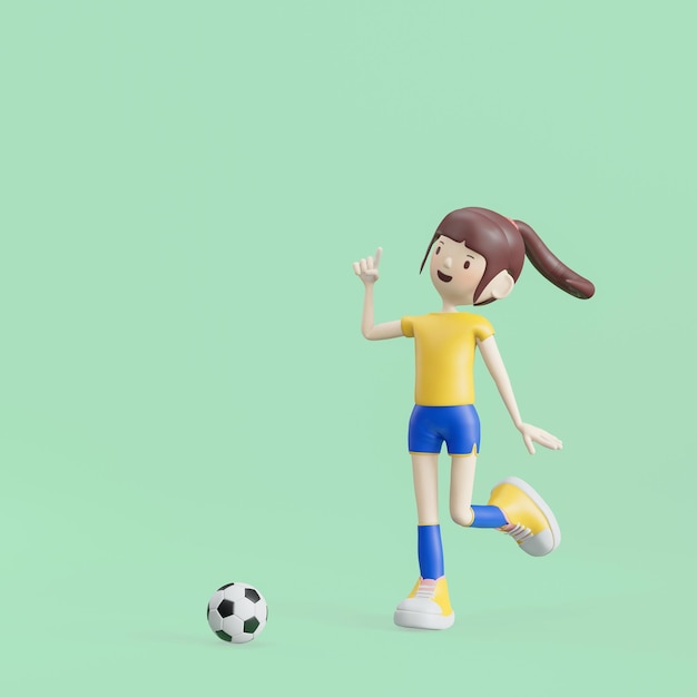 Soccer Cartoon Character Girl Poses 3d rendering