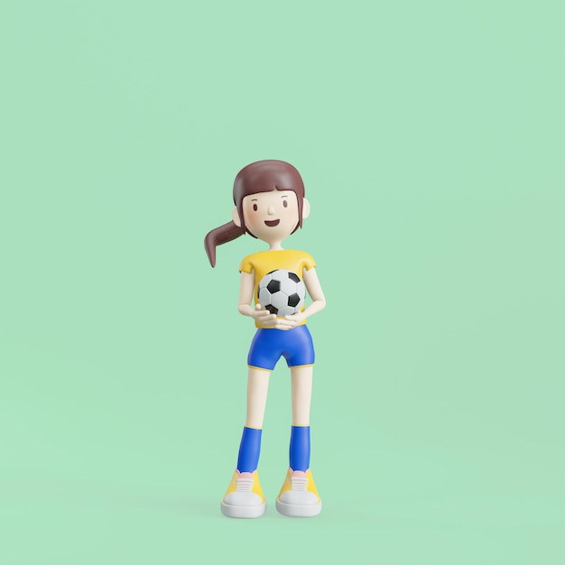 Soccer Cartoon Character Girl Poses 3d rendering