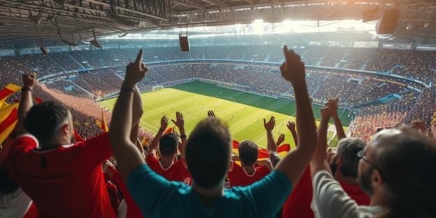 Soccer fans arm gesture in a stadium for a sport event AIG41