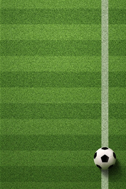 Soccer field or Football field with soccer ball on green grass background