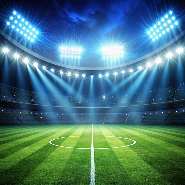 Soccer field and spotlight background in the stadium with copy space