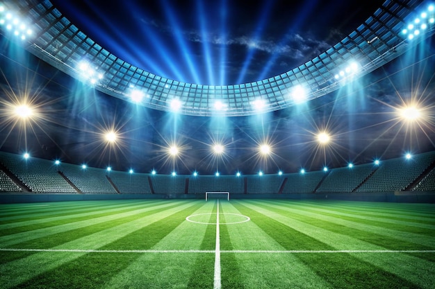 Soccer field and spotlight background in the stadium with copy space