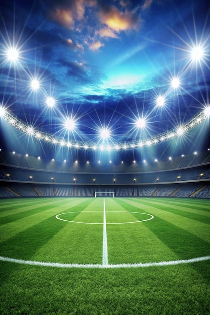 Soccer field and spotlight background in the stadium with copy space