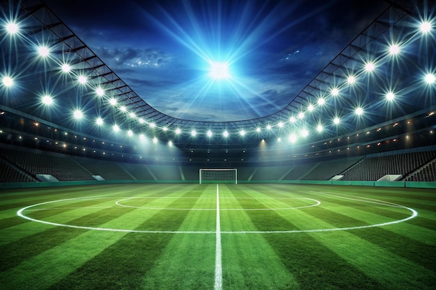 Soccer field and spotlight background in the stadium with copy space