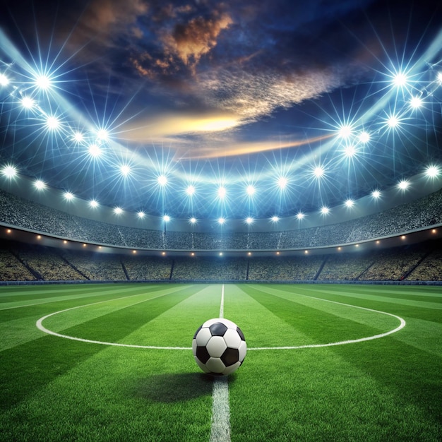 Soccer field and spotlight background in the stadium with copy space