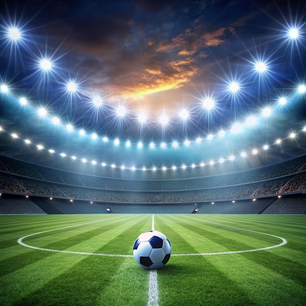 Soccer field and spotlight background in the stadium with copy space