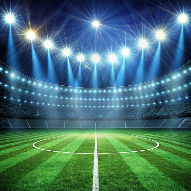 Soccer field and spotlight background in the stadium with copy space