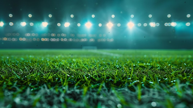 a soccer field with the lights on the top of it