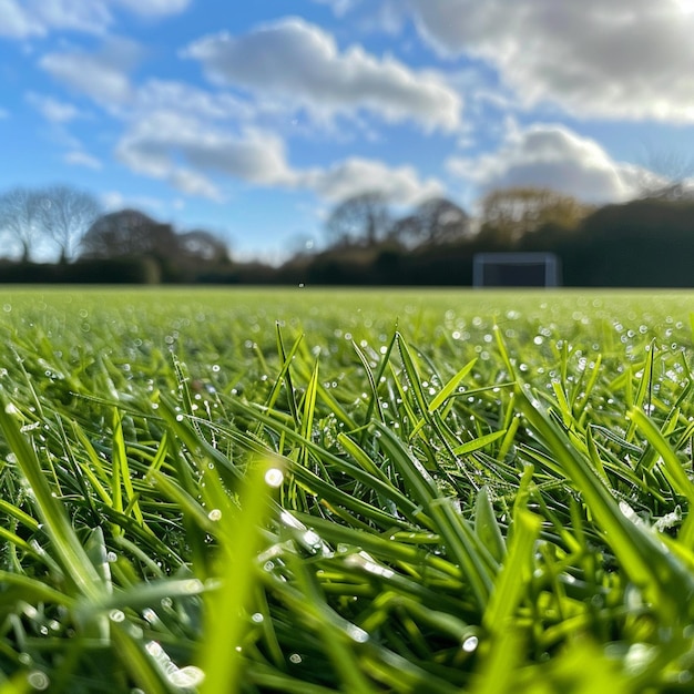 Photo soccer field with a soccer goal in the background