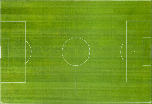 Soccer field with white markings. Top view.