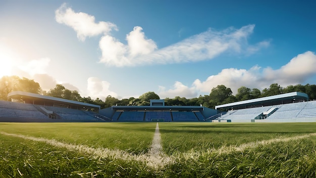 soccer football stadium field with sky and clouds