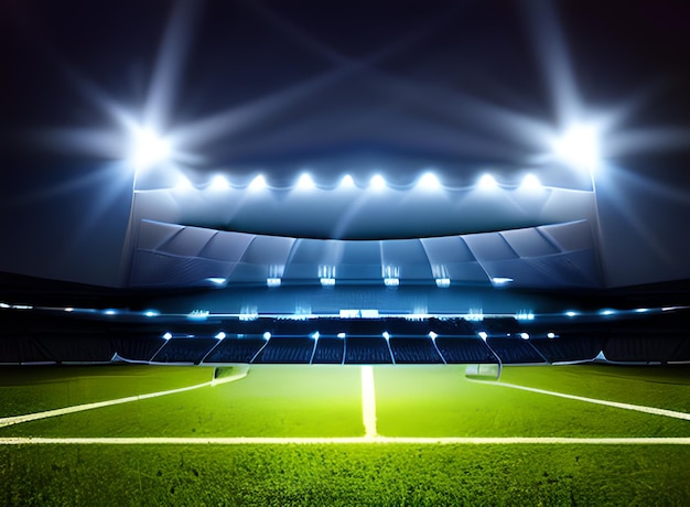 Soccer football stadium with spotlights photo AI Generated