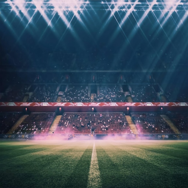 Soccer game field with neon fog