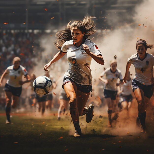 Photo a soccer game players running female football concept