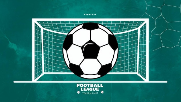 a soccer goal is shown in a green background with a soccer ball on the front