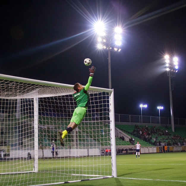 Photo a soccer goalie is about to block a ball