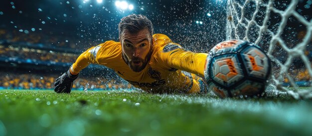 Photo soccer goalkeeper diving save