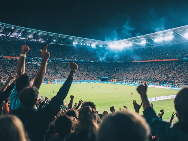 soccer at night crowd cheering loudly in stadium