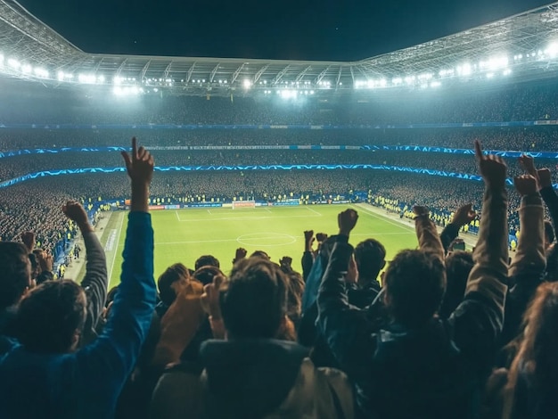 soccer at night crowd cheering loudly in stadium