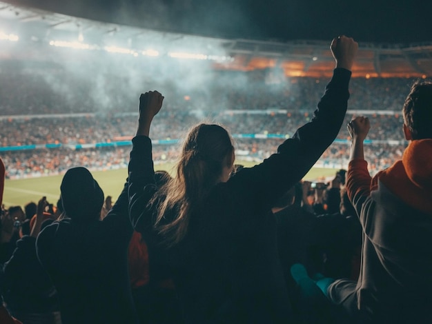 soccer at night crowd cheering loudly in stadium