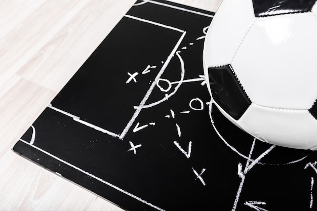 Photo soccer plan chalk board with formation tactic